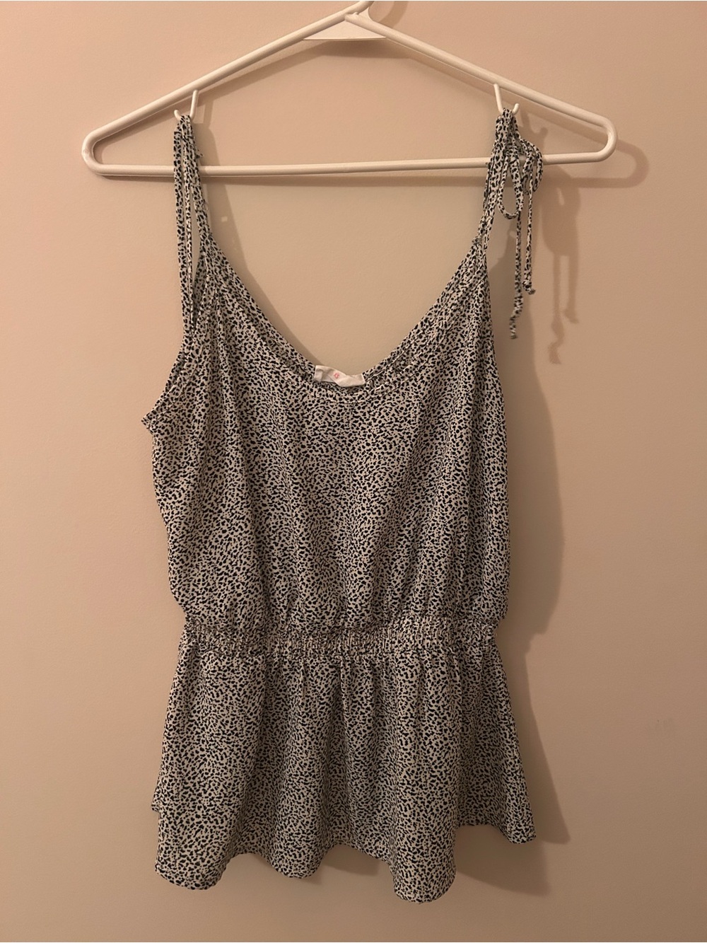 Sienna Sky Black and White Tie-Shoulder Peplum Camisole Top
